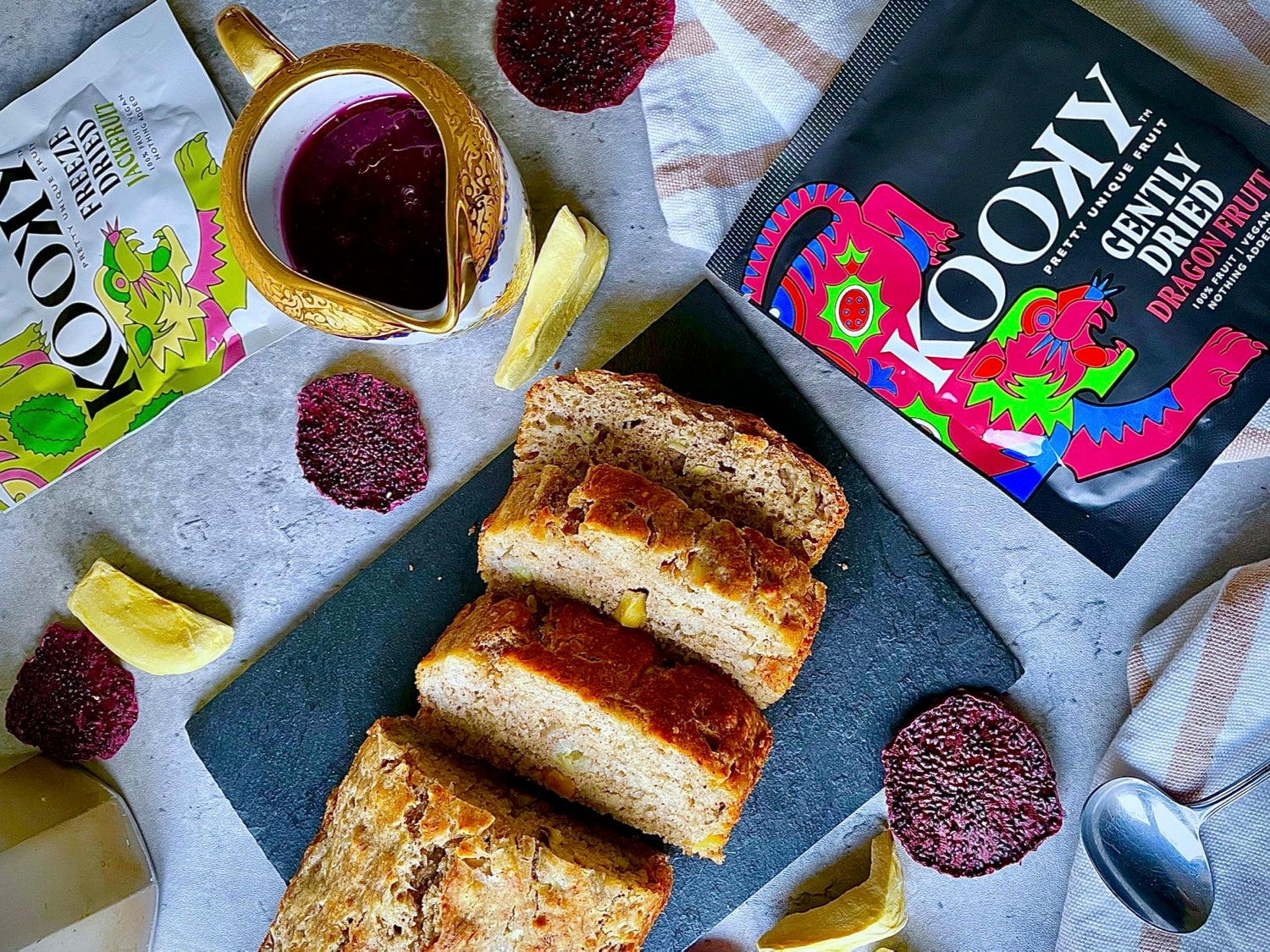 Kooky Cooks: Banana & Jackfruit Loaf Cake (with optional Dragon Fruit sauce)